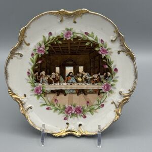 Vtg Last Supper Porcelain Plate Wall Hanging Japan Gold Gilt 6 in Dia Regilous